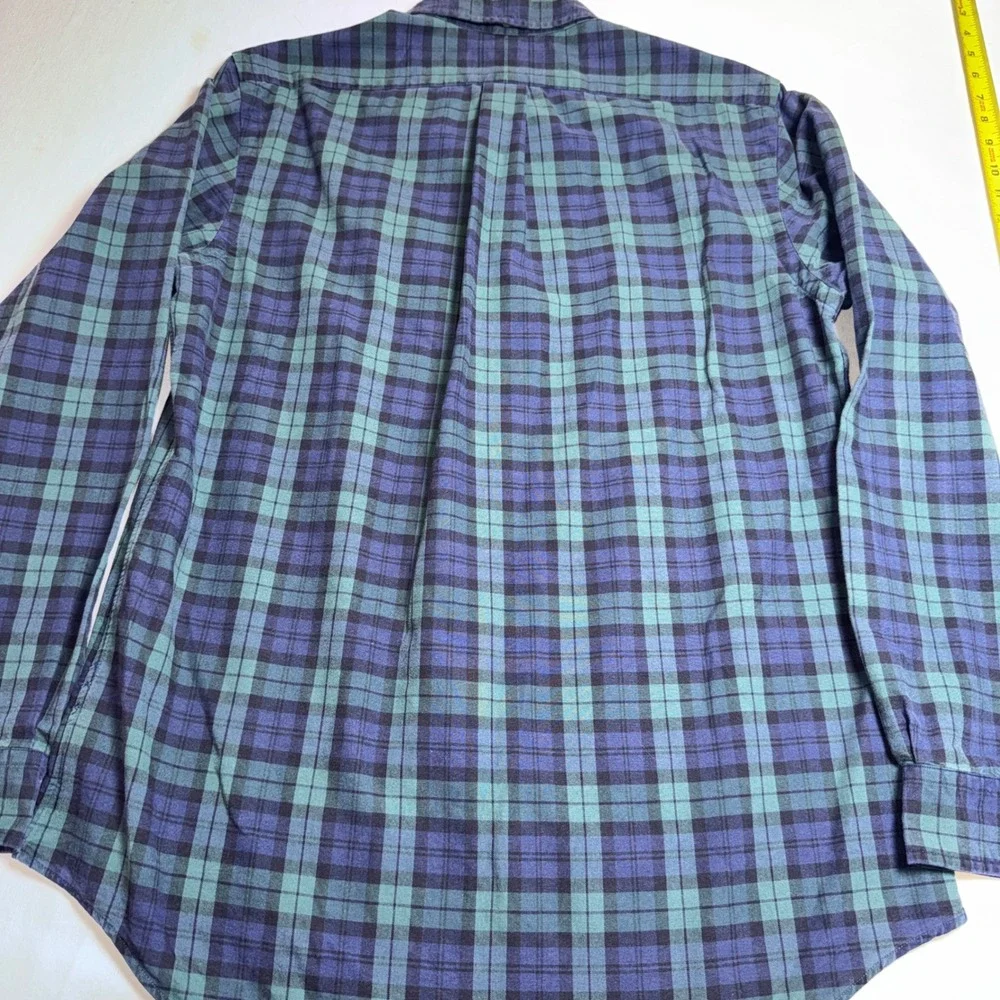 Ralph Lauren Mens Plaid Button Down Dress Shirt Green Blue Long Sleeve Pony Med